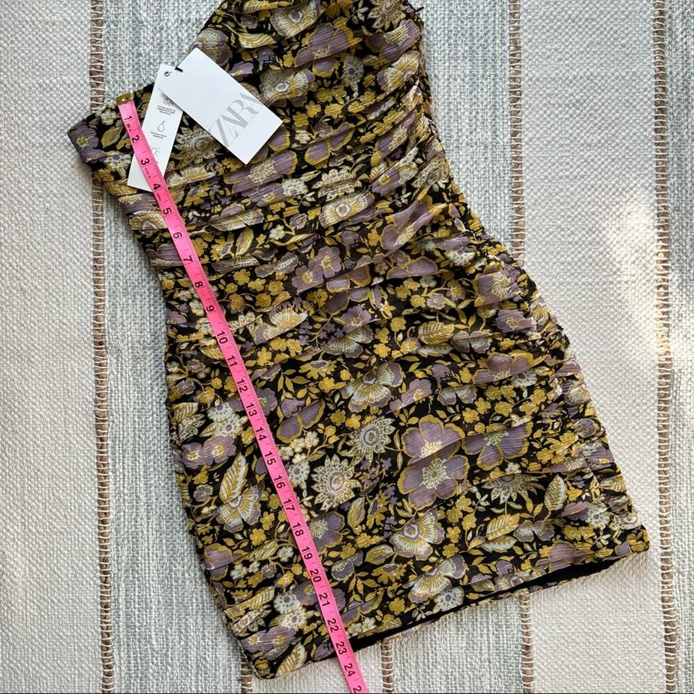 Zara Floral Printed One Shoulder Draping Mini Dress Women’s XS - Picture 3 of 8